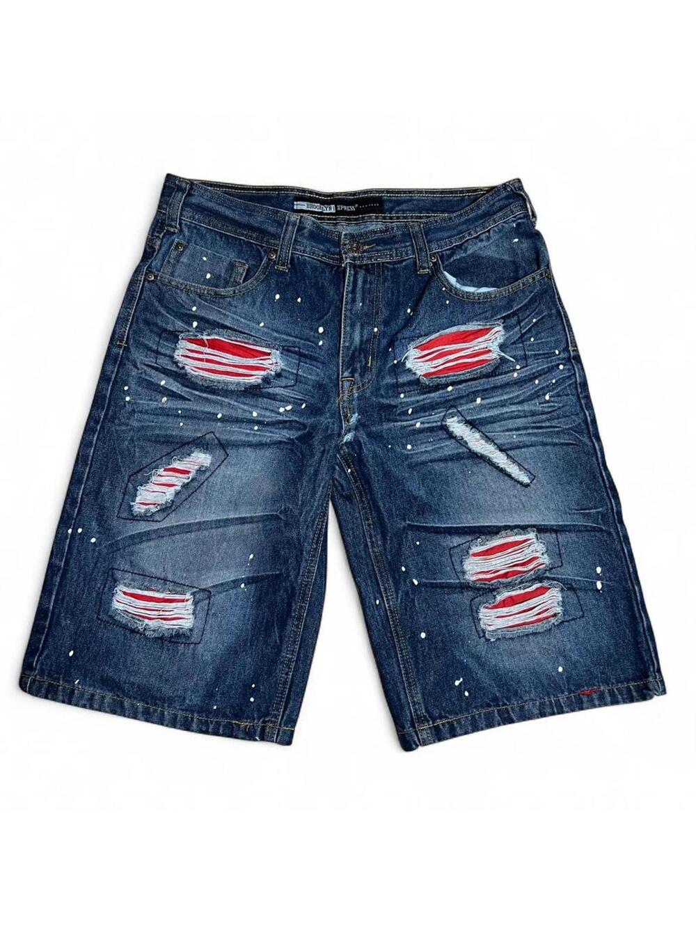 Baggy Long Distressed Y2K Brooklyn Xpress Whisker Jorts